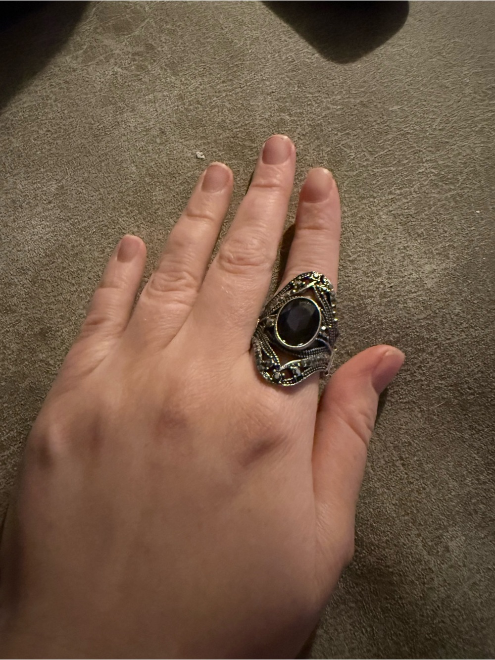 Black Stone Ornate Statement Ring